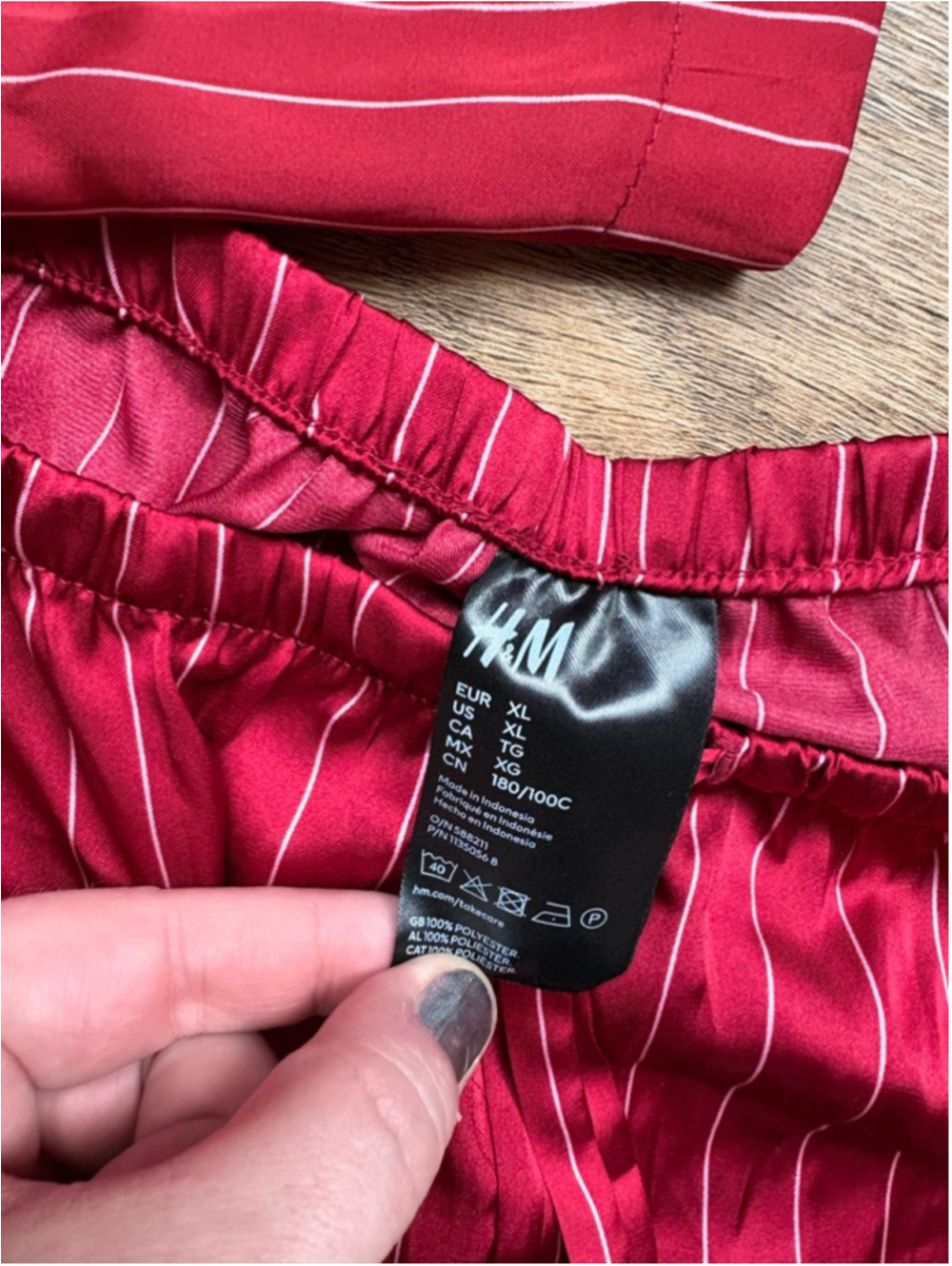 H&M Satin Red White Striped Pajama Set XL - Picture 3 of 3